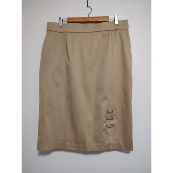Lane Bryant Beige Elastic Waist Side Zip Midi Pencil Skirt Size 16 - Picture 1 of 5